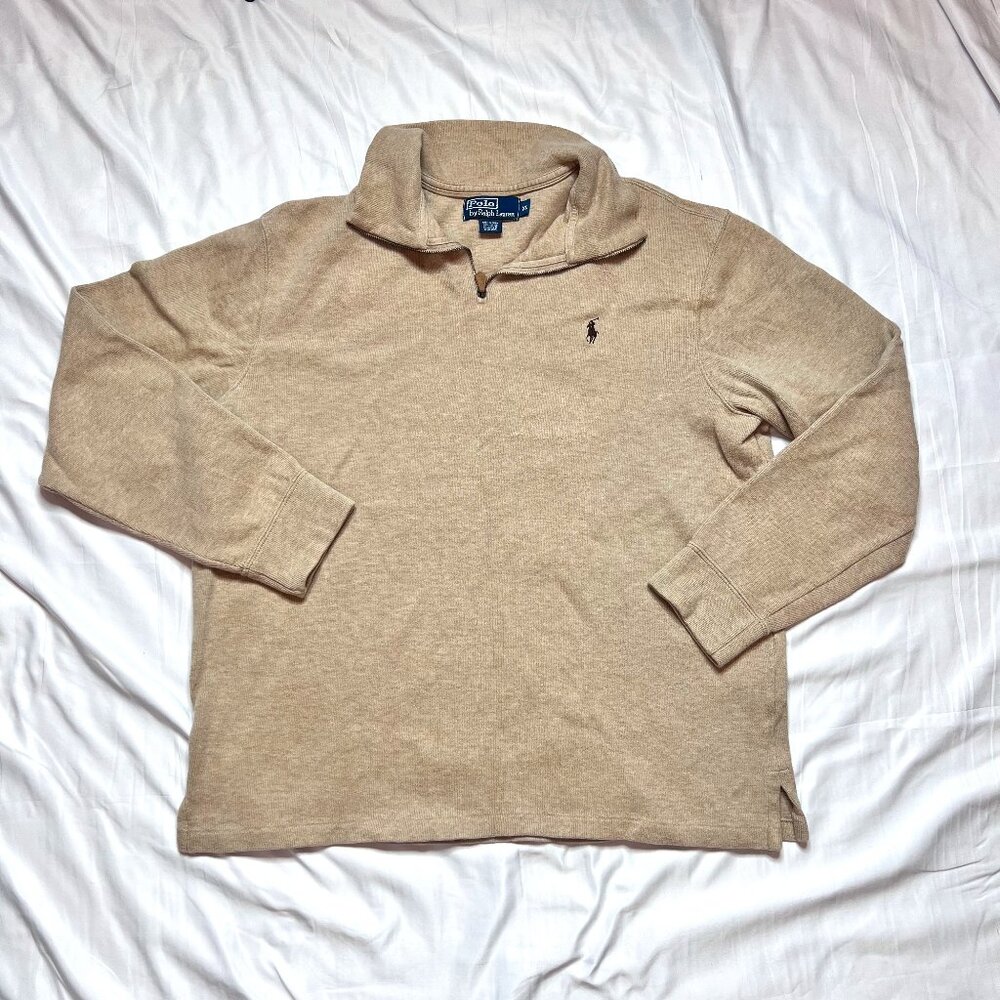 POLO RALPH LAUREN Estate-Rib Quarter-Zip Pullover Men's Size XL Beige/Tan Logo'd